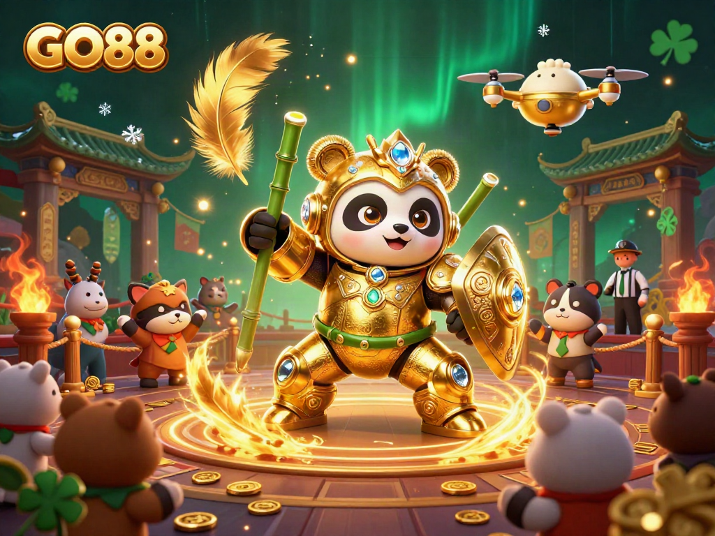 Play exciting casino games at GO88 with vibrant visuals and animated characters in a colorful arena.