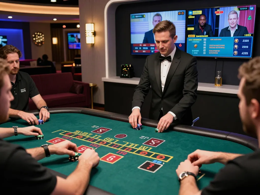 Players enjoy a live dealer blackjack game at hm88 online casino, showcasing strategic betting and engagement.