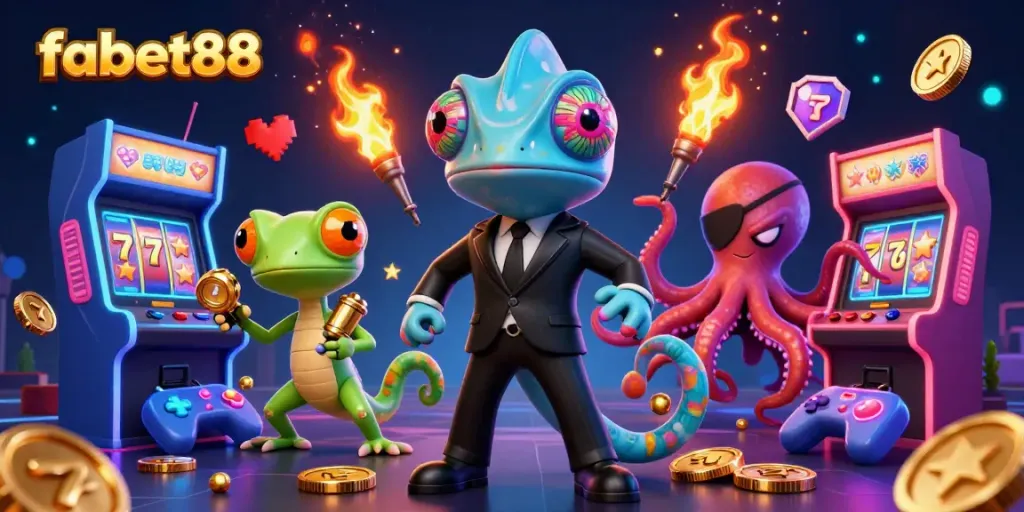 Spin and win at fabet88 with vibrant casino-themed characters and elements.
