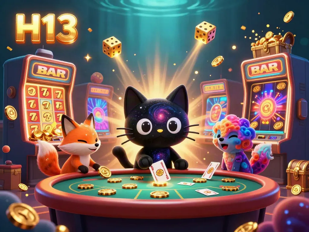 Join the cosmic fun at H13's casino, where a galaxy cat pulls in golden chips amidst a jackpot frenzy!
