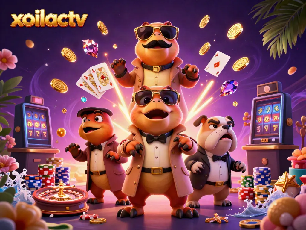 The trio of raptors sneak into a VIP casino with sparkling game elements, reflecting the excitement of xoilactv.