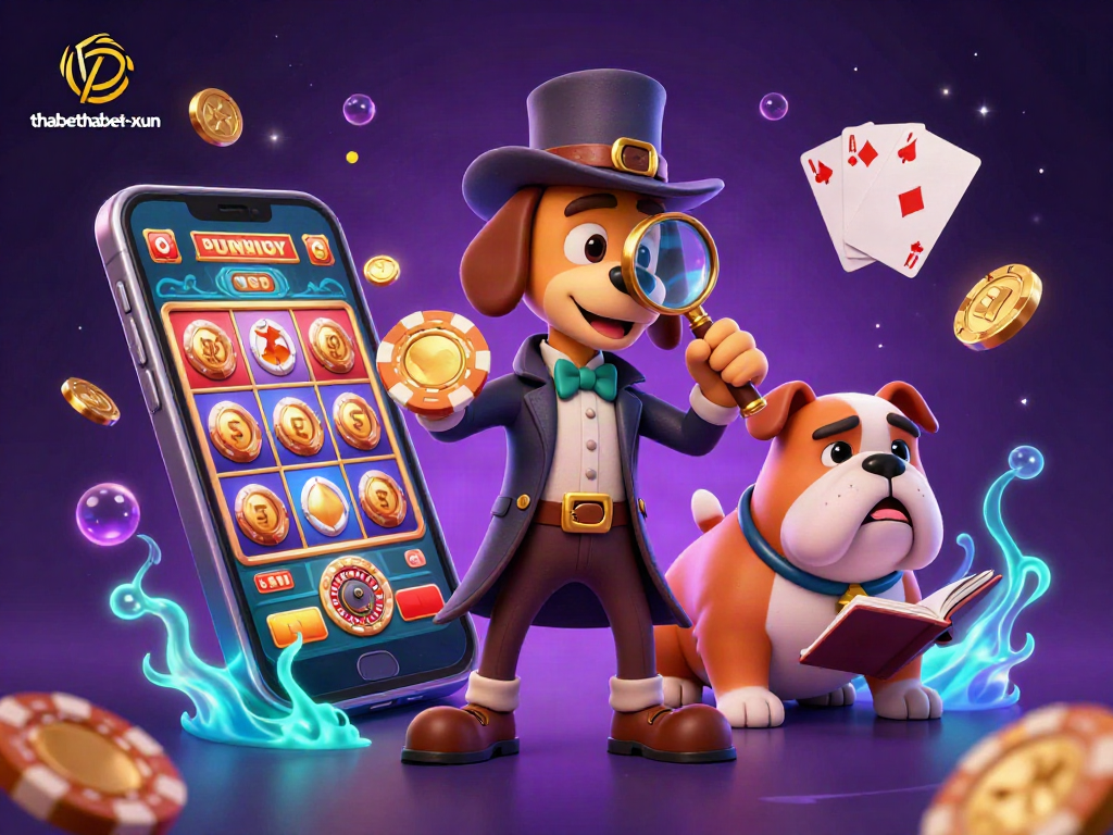 Experience thabetthabet-xun's vibrant casino scene featuring a bloodhound detective and bulldog companion uncovering gambling clues.