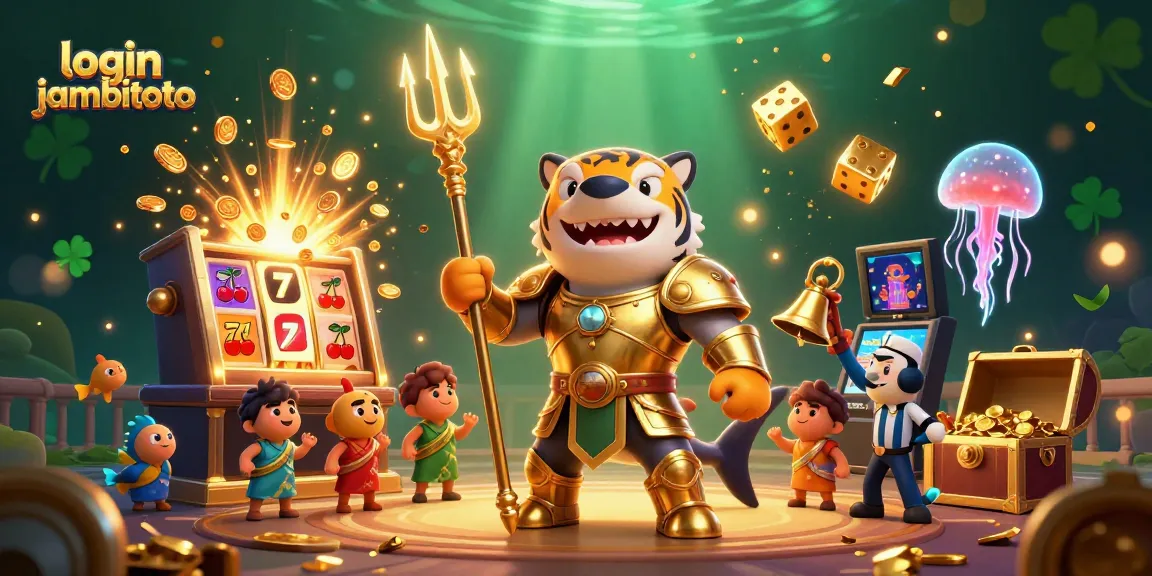 Experience the excitement of login jambitoto with a vibrant casino scene featuring a golden shark warrior.
