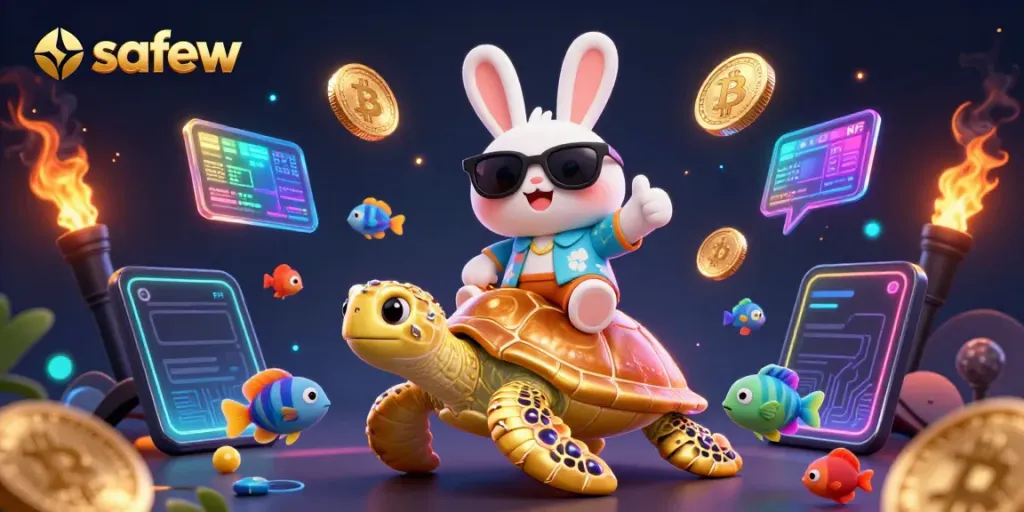 Engage with safew in a vibrant 3D casino scene celebrating secure connections and crypto themes.