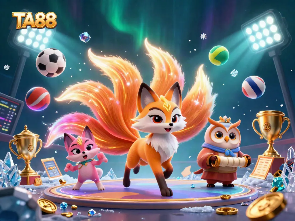 Engage with TA88's vibrant online casino environment featuring a mystical nine-tailed fox and wise owl.