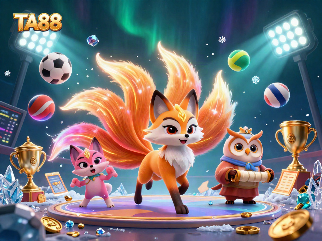 Engage with TA88's vibrant online casino environment featuring a mystical nine-tailed fox and wise owl.