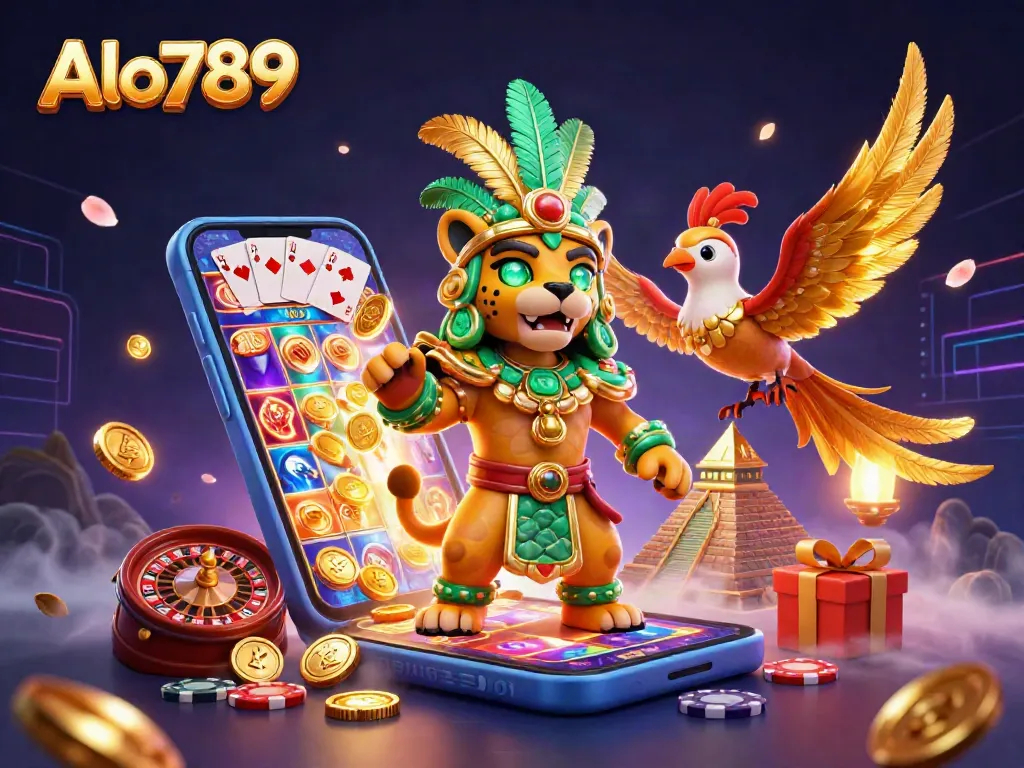 Engage with Alo789, gaming thrills illustrated in an enchanting 3D casino scene.