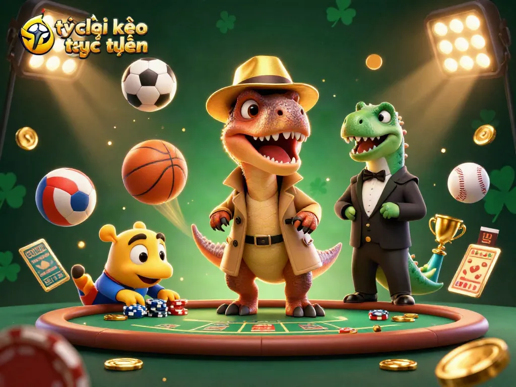 Win big with tỷ lệ kèo trực tuyến in an exciting 3D gambling scene featuring vibrant characters and elements.