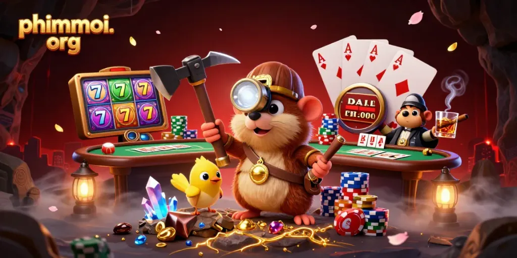 Experience thrilling slots action with phimmoi. org as a treasure hunter mole uncovers jackpots amidst a vibrant casino scene.