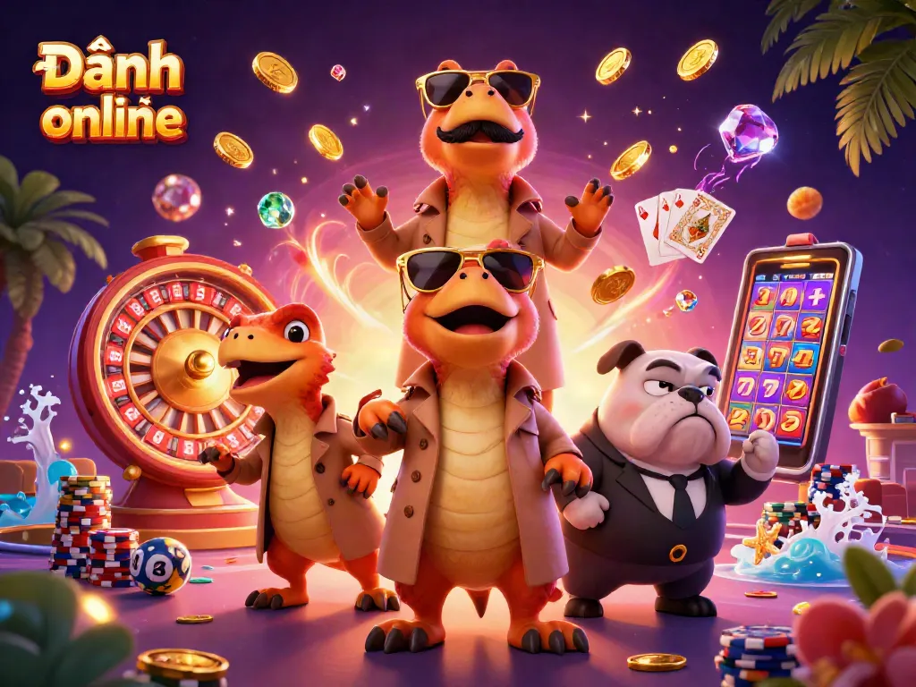 Engage in Đánh đề online with a whimsical scene of clever raptors entering a casino lounge.
