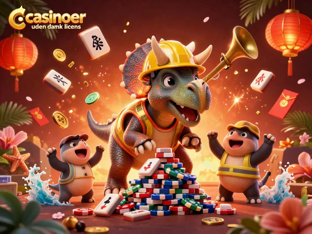 Play exciting games at casinoer uden dansk licens with vibrant poker chips and cheerful characters.