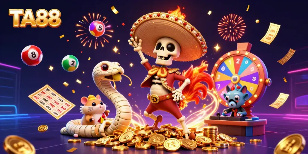 Experience the excitement of TA88 with vibrant characters celebrating a jackpot in this lively casino scene.