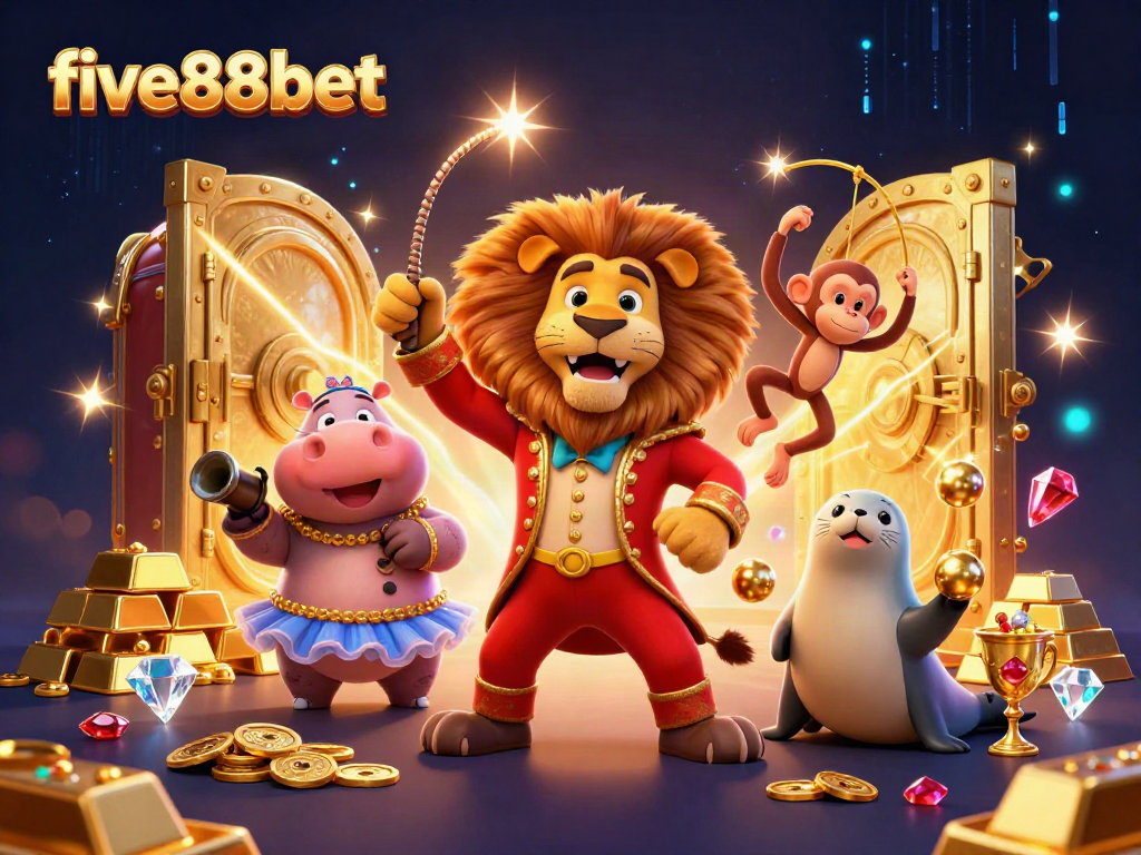 Experience winning moments at five88bet with vibrant casino-themed characters and rich treasures.