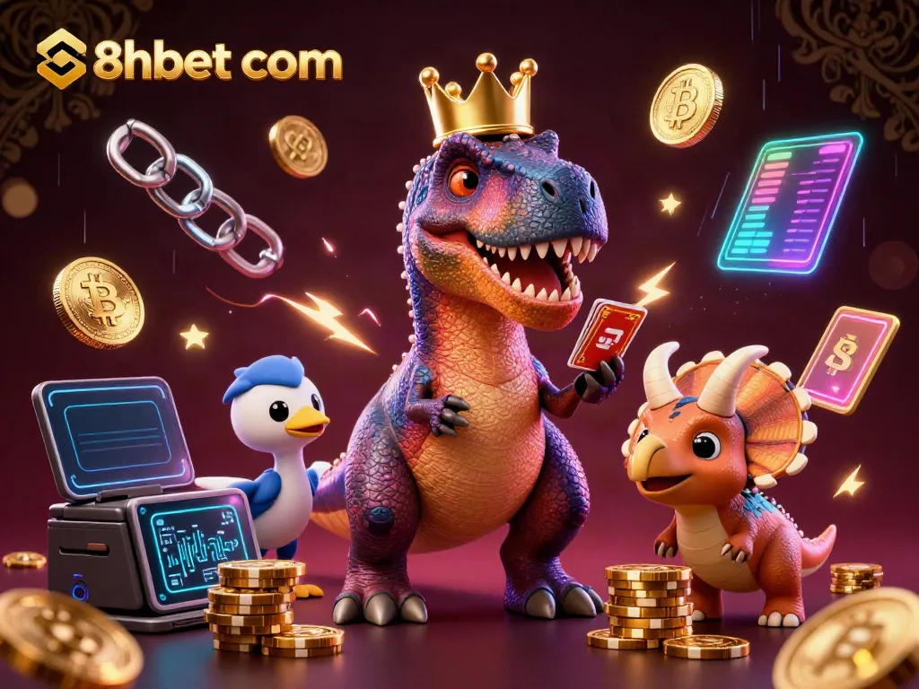 Engage with thrilling 8xbet com gameplay featuring a T-Rex shuffling cards and a pterodactyl assistant