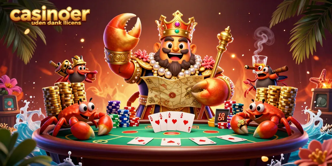 Engage with exciting casinoer uden dansk licens at a vibrant poker table led by a golden crab emperor.