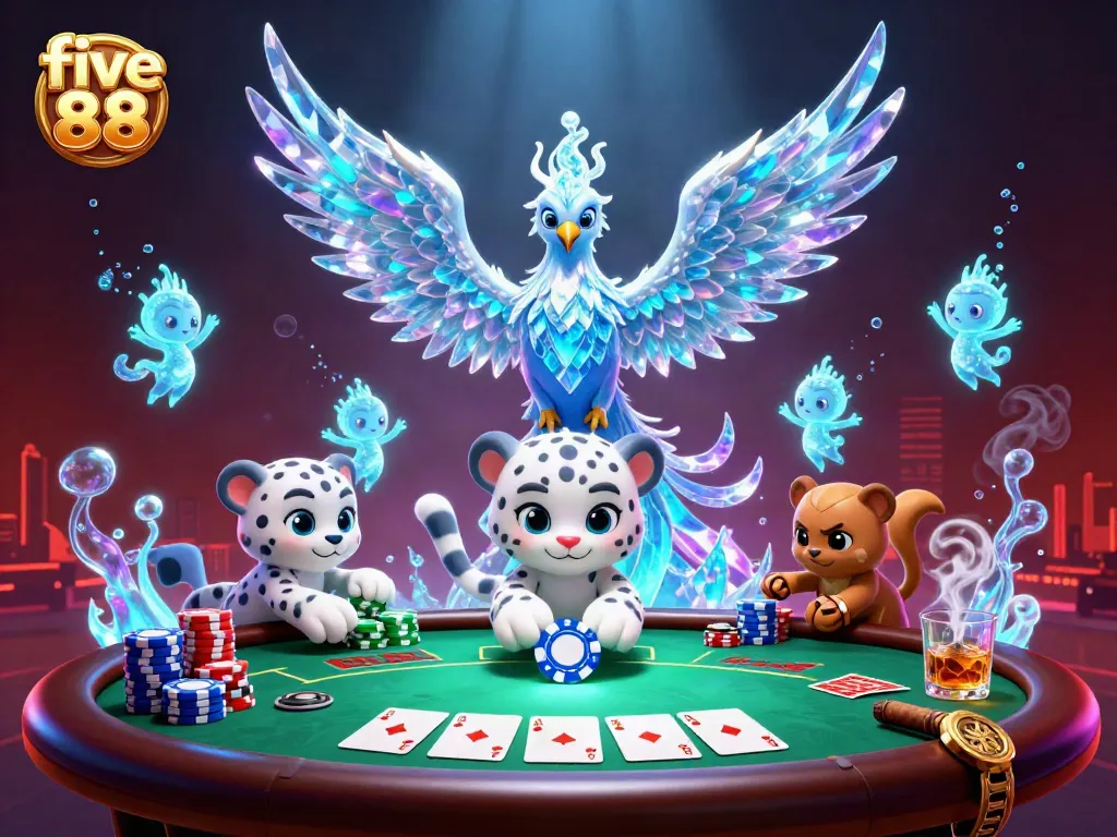 Engage with five 88's thrilling casino experience, featuring an ice phoenix and poker action.