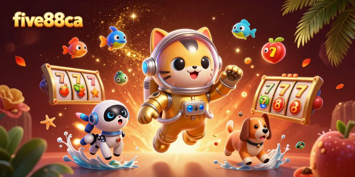 Experience exciting gameplay in five88ca's vibrant casino universe with slot reels and lucky symbols.
