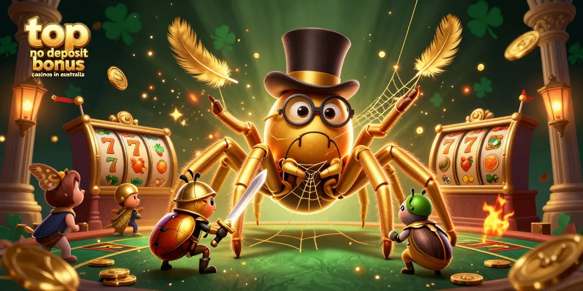 Experience top no deposit bonus casinos in australia with a golden spider weaving luck and adventure.