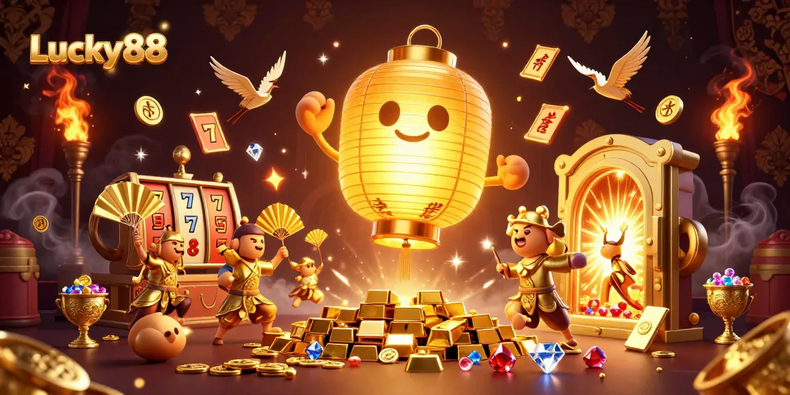 Experience the thrill of Lucky88 with glowing lantern spirits and vibrant casino elements.