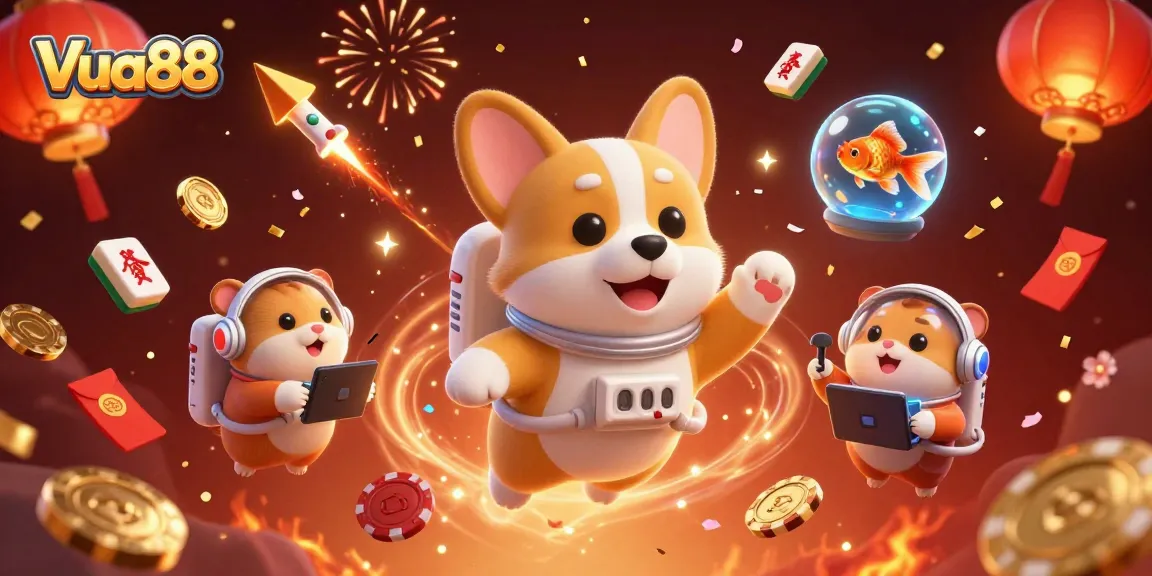 Engage in thrilling gameplay with Vua88 at a vibrant space casino surrounded by floating treasures.