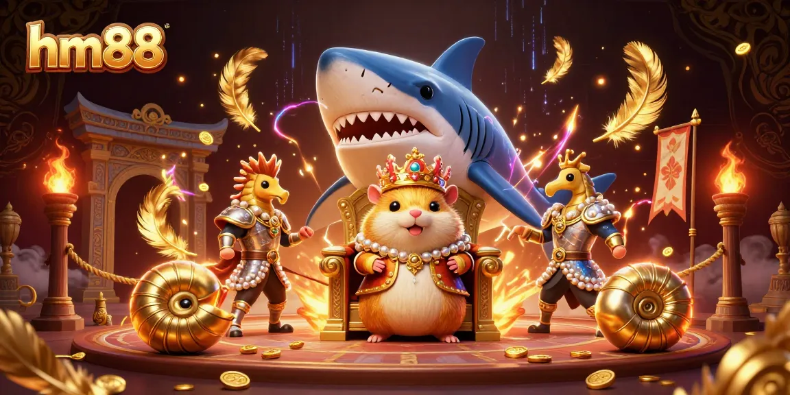 Experience thrilling gameplay at hm88 with a fierce hamster king amidst a dynamic casino scene.