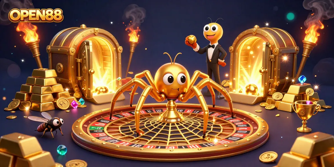 Experience immersive gaming at OPEN88 with rich visuals of a golden spider and treasure.