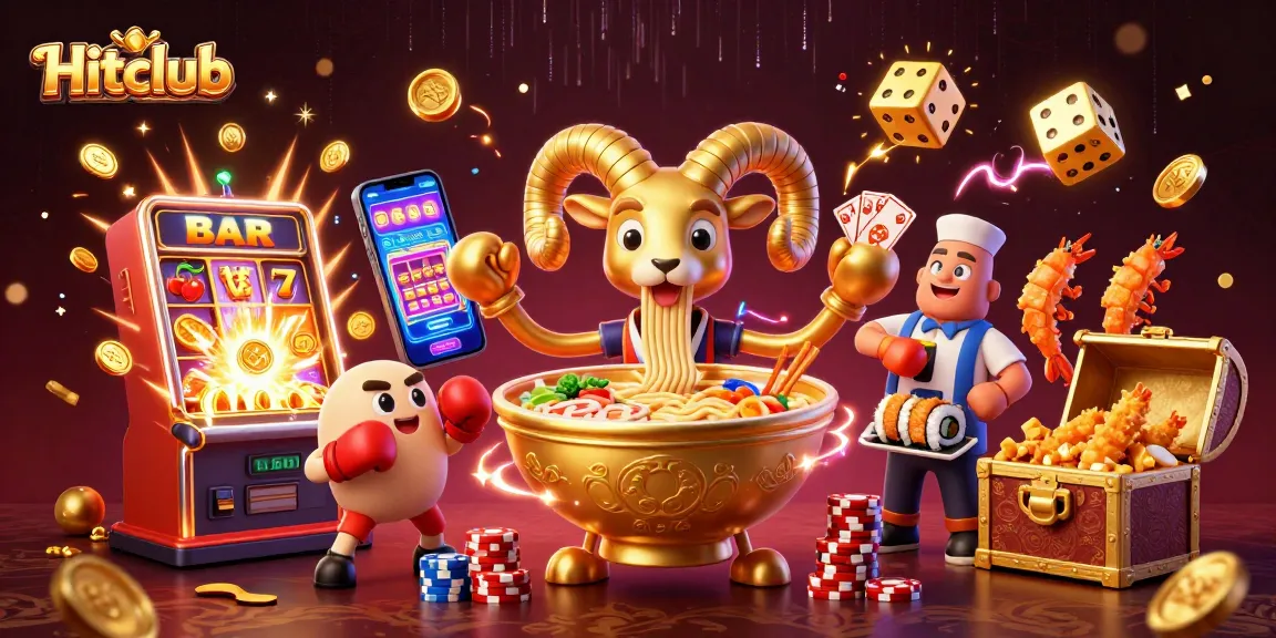 Experience the excitement at Hitclub with giant ramen bowl characters and jackpot winnings