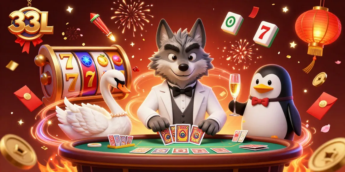 Experience the thrilling ambiance of 33L with engaging scenes of animated casino characters at a vibrant baccarat table surrounded by rich game elements.