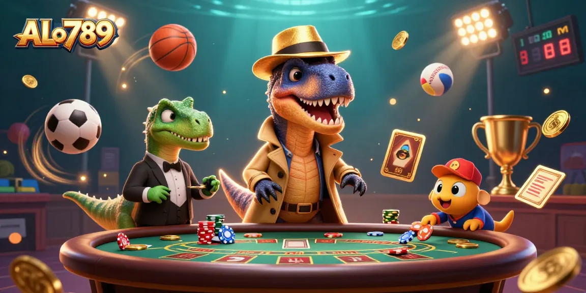ALo789 showcases a thrilling blackjack scene with a velociraptor card counter and stegosaurus pit boss interacting dynamically.