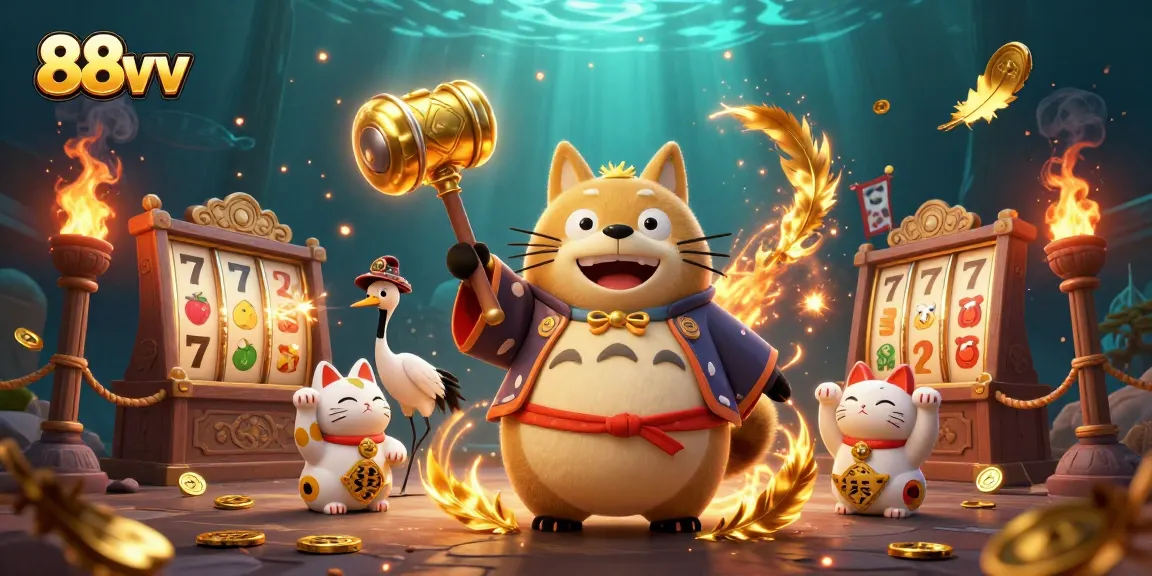 Spin the slot reels at 88vv with fortune cats and a cheerful tanuki!