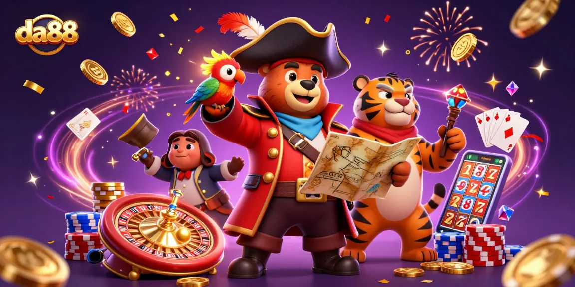 Experience the excitement of da88 as a pirate captain and friends reveal treasures in a 3D casino adventure.