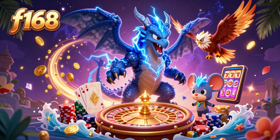 Experience the thrilling world of f168 casino games with vibrant characters and dynamic elements in this illustration.
